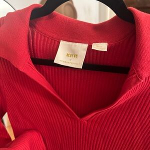 Red Maeve Anthro sweater with gold buttons